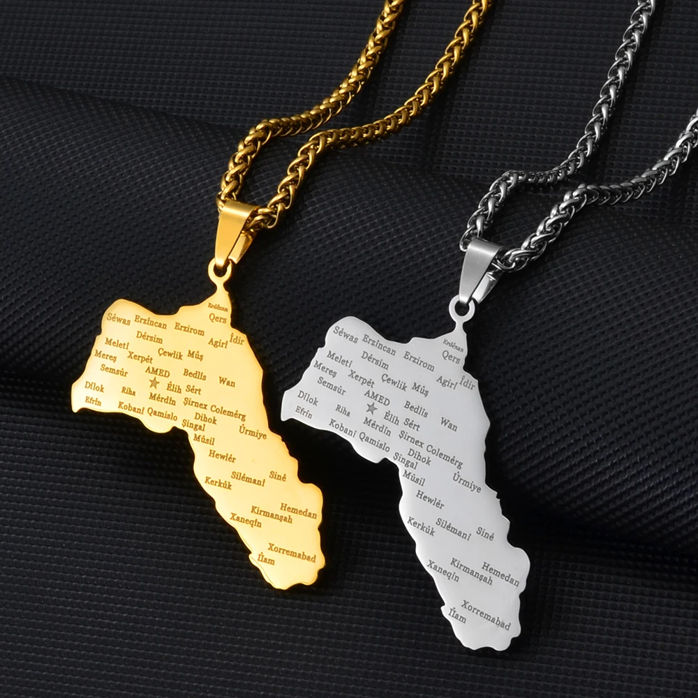 Anniyo 5CM Big Size Charms Kurdistan Pendant Necklaces Women Men,Silver Color/Gold Color Kurdish Jewelry @270621