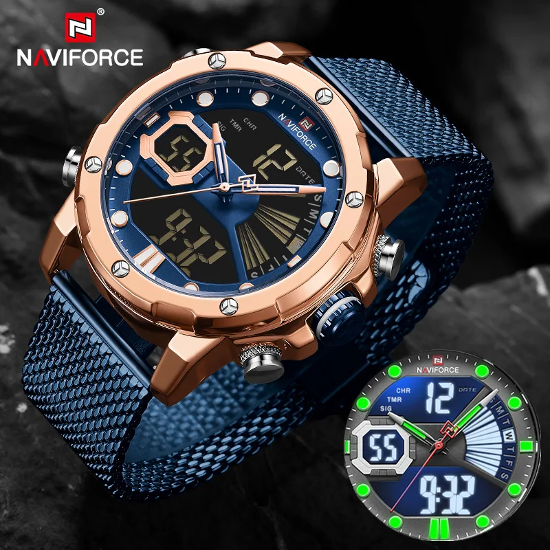 

NAVIFORCE Luxury Men’s Watches Luminous Digital Dial Waterproof Steel Strap Fashion Men's Clock Wristwatches Relogio Masculino