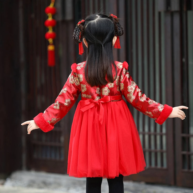 Girls Parkas Jacket Winter Children Thick Warm Parka Chinese Style Long Coats Teenage New Year Clothes Red 2 4 5 6 7 8 9 Years