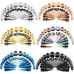 ステンレス鋼の耳のストレッチキット,耳のexpanders,トンネルのセット,テーパーのコネクタ,ピアスジュエリー,14g-00g, 36個