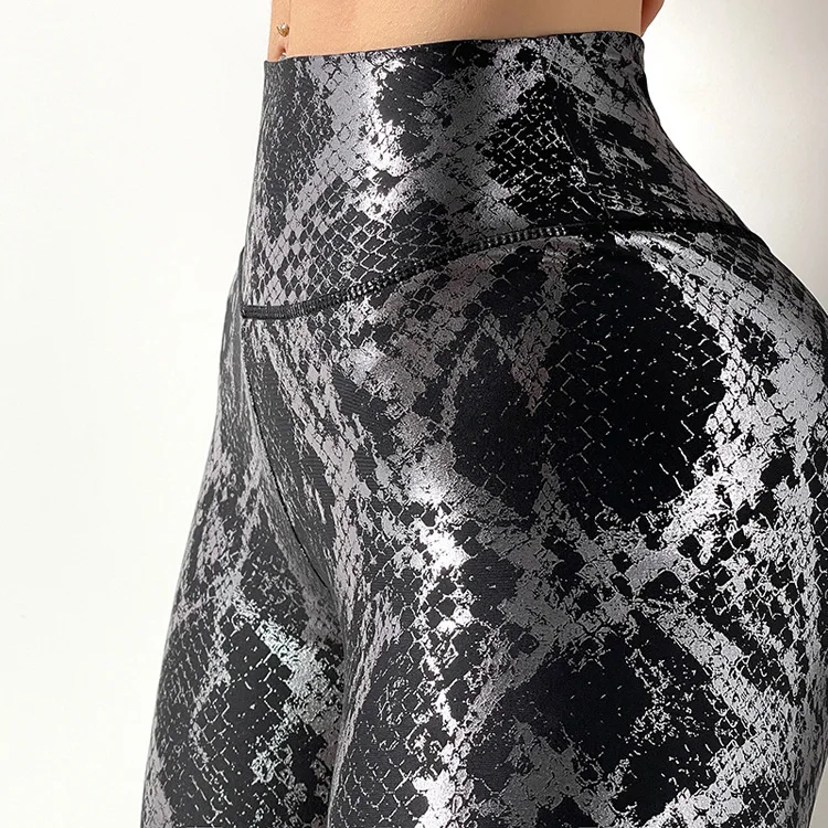 Women Seamless Leggings Sexy High Waist Snakeskin Bronzing Print Hip Lift Elastic Push Up Fitness Yoga Pants Gym Slim Leggings