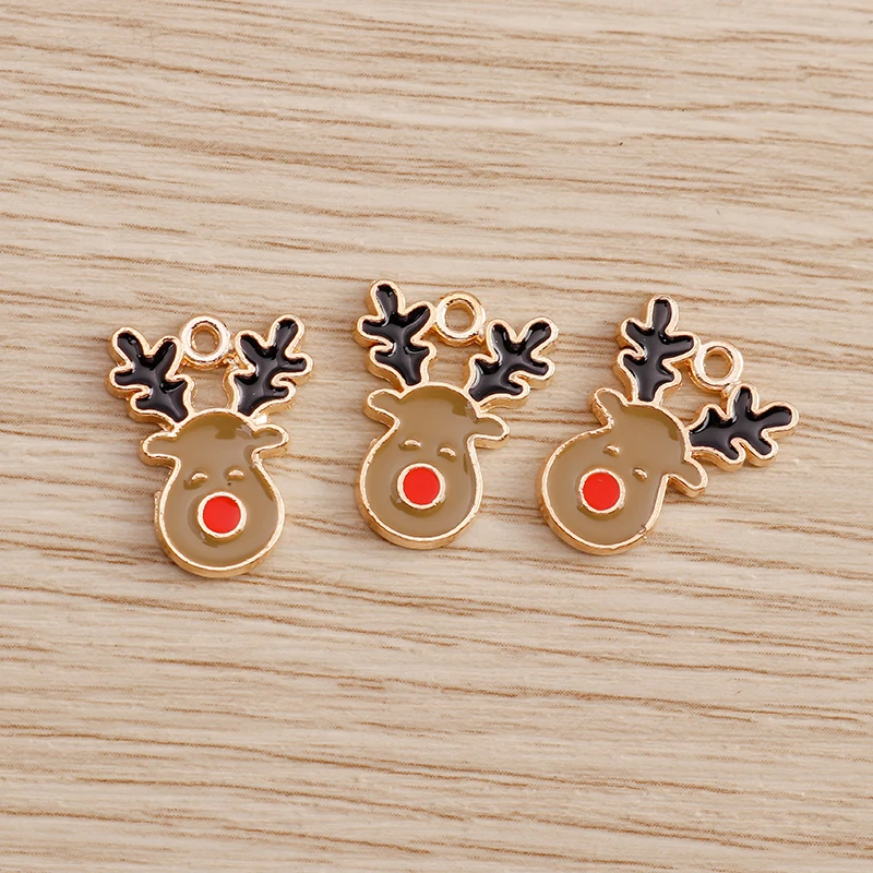 10 Stück 12*16mm süße Emaille Weihnachten Elch Charms Anhänger für Halsketten Ohrringe DIY Cartoon Weihnachten Hirsch Charms Schmuck Basteln – Detail 3