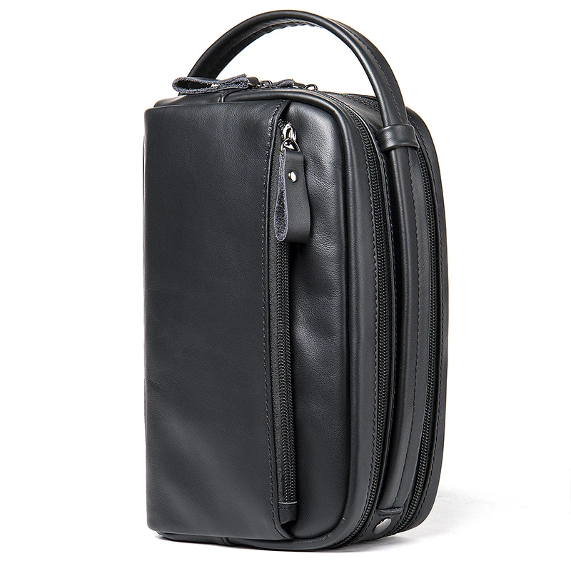 Imagem -03 - Soft Cow Leather Business Handbag Super Macio Grande Capacidade Lavagem Gargarejo Bolsa de Couro Casual Male Embreagem Bolsa Preto