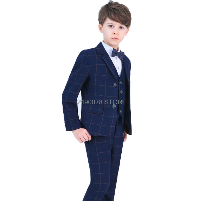 

Flower Boys wedding suit Kids Formal Jacket Vest Pants Bowtie 4Pcs Party Dress Children Piano tuexdo Clothing Set blazer Costume