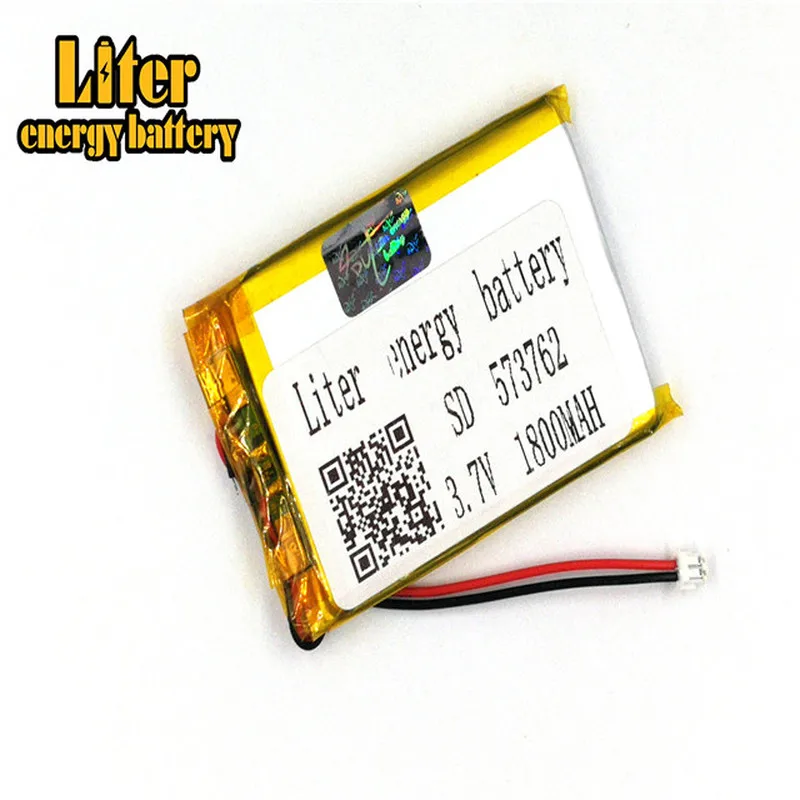 1.5MM 2pin connector 3.7 V 573762 1800mah Rechargeable lipo flat battery MP3 MP4 MP5 small toys Bluetooth stereo