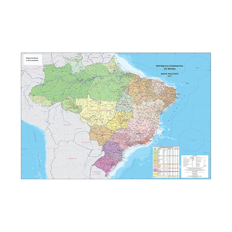 Pequeño mapa del mundo portugués de Brasil, lienzo, mapa político del mundo, póster e impresiones para educación, suministros de oficina, 59x42cm