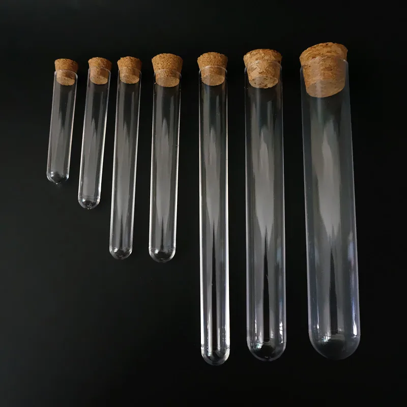 5Pcs To 30Pcs Dia 12mm To 25mm Transparent Plastic Round Bottom Test Tubes With Cork Stopper For School/Laboratory Glassware