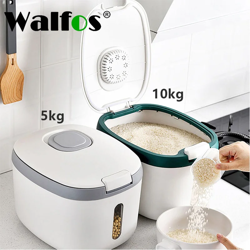 

WALFOS 5/10KG Kitchen Food Storage Container Box Moisture Insect Proof Nano Bucket Rice Dispenser Grain Cereals Sealed Organizer