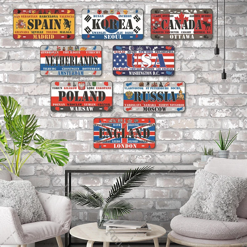 Popular City Plate Poster Vintage Wall Decor Worldwide Canada/London/Brazil Metal Tin Sign Plaques Poster 15x30cm