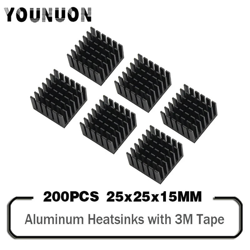 200PCS 25x25x15mm  Aluminum Radiator Heat Sink With 3M Tape Adhesive Heat Pad( Double side tape)