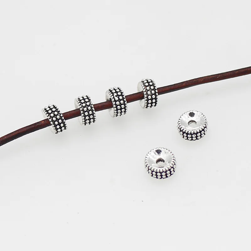 50pcs/Lot Antique Silver Color Dots Wheel Shape Loose Beads 7.5mm Handmade Decoration Charm Spacer Beads DIY Jewelry Accessories