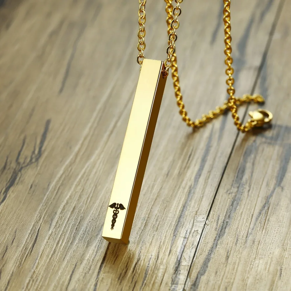 Lange Dainty Verticale Bar Ketting Voor Mannen Gepersonaliseerde Charm Hanger Rvs Aangepaste Naam