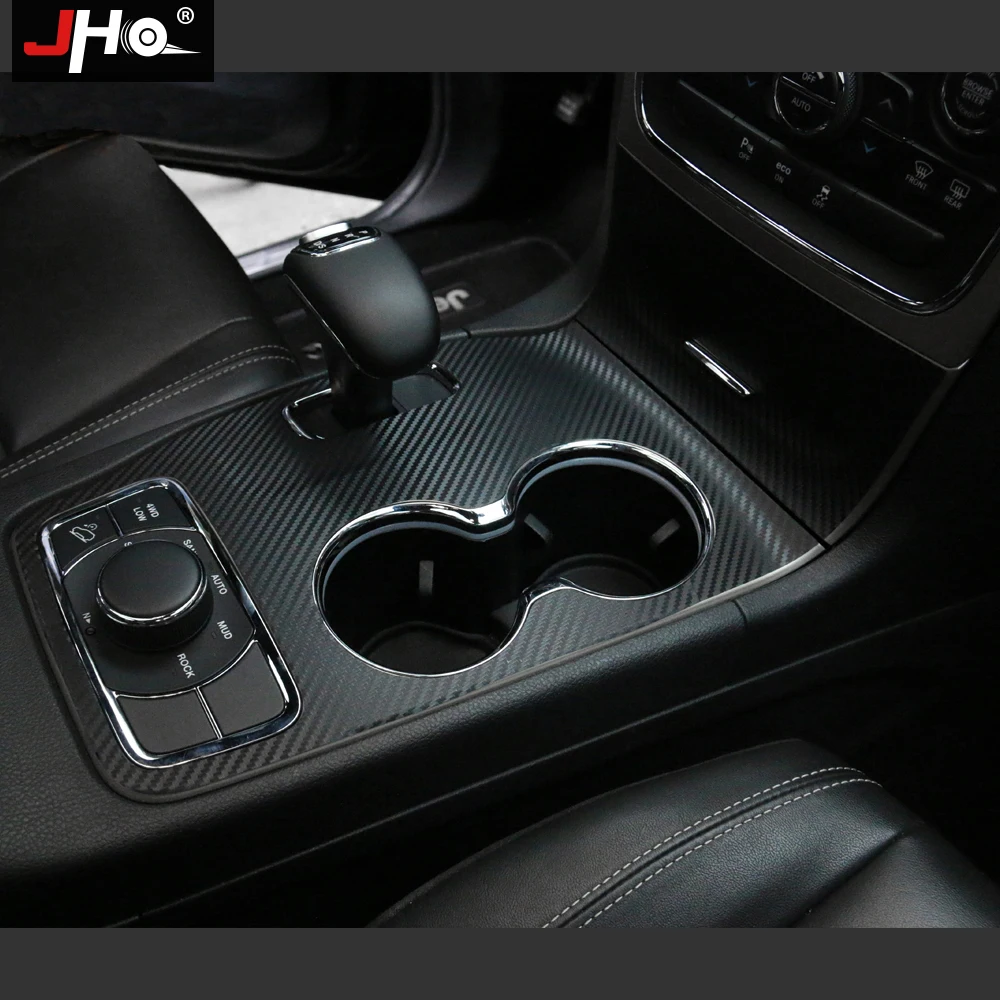 JHO Carbon Grain Sticker Gear Shift Water Cup Holder Panel Cover Stickers For Jeep Grand Cherokee 2014-2020 2019 17 18 2016 WK2