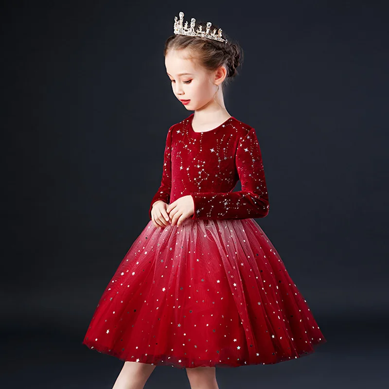 MudiPanda Christmas Clothes Highend Elegant Girls Dresses For Party And Wedding Long Sleeve Princess Dresses Toddler Star Dress