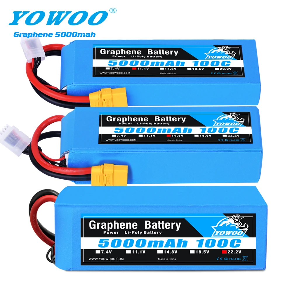 1PCS Yowoo RC Graphene Battery Lipo 2S 7.4V 3S 11.1V 4S 14.8 5S 18.5V 6S 22.2V 5000mAh 3000mah 2200mah 100C XT60 Car Helicopter