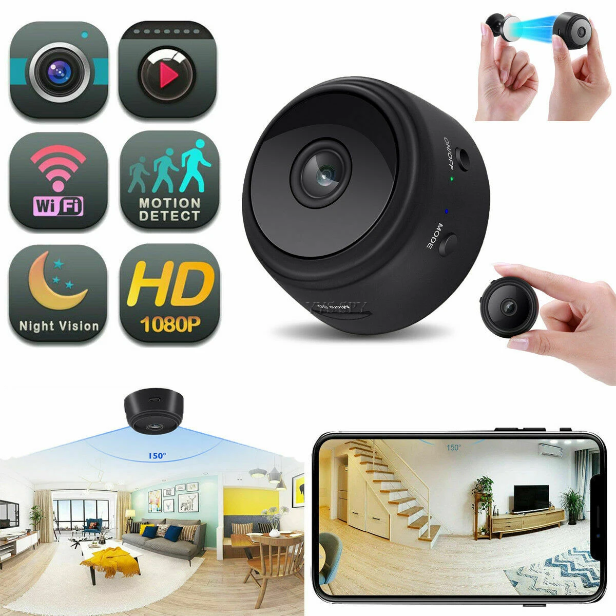 Mini Magnetic Camera WiFi 1080P HD IP P2P Camcorder Night Vision Motion Detection Video Audio Recorder Micro Cam Camara Espia