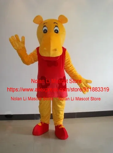 Hot Selling EVA Helmet Yellow Hippo Mascot Costume Cartoon Set Cosplay Fancy Dress Halloween Birthday Party Adult Size 1088