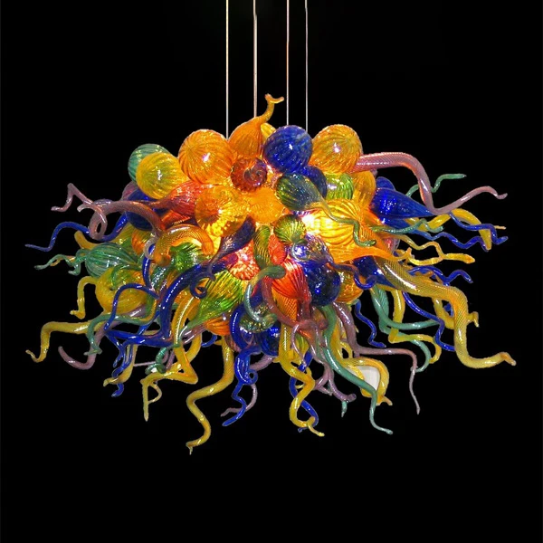 Chihuly Style Chandelier Customized Hand Blown Stained Glass Hanging LED Chain Pendant Lights