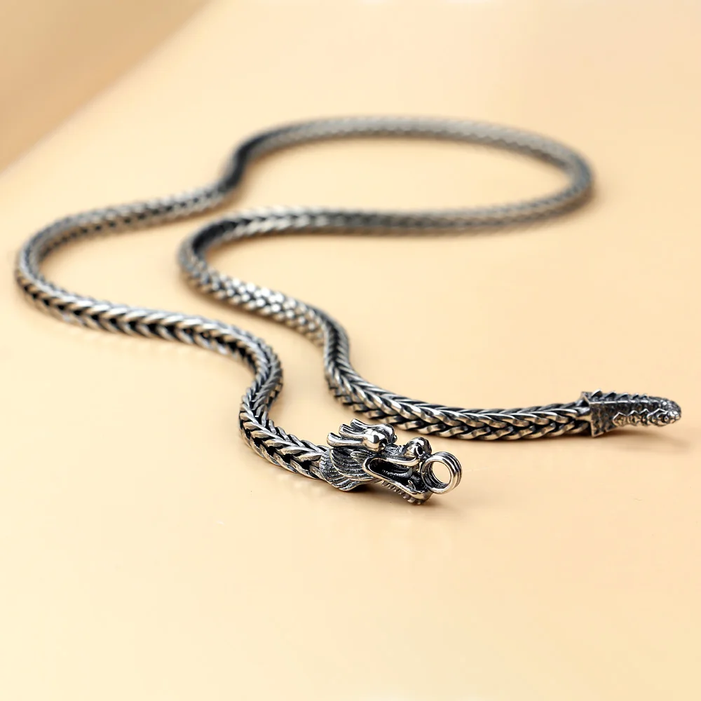 Antique Dragon Necklace 925 Sterling Silver Necklace For Men Medieval Symbolic Necklace Hip Hop Rock Cool Guy Charm Jewelry