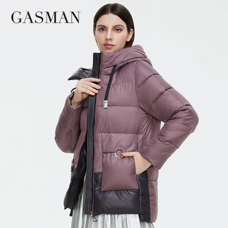 GASMAN 2022 Women\'s Winter Jackets Short Stand-up collar Hooded Down Jacket Female Fashion Stitching color Pocket Parkas 81058