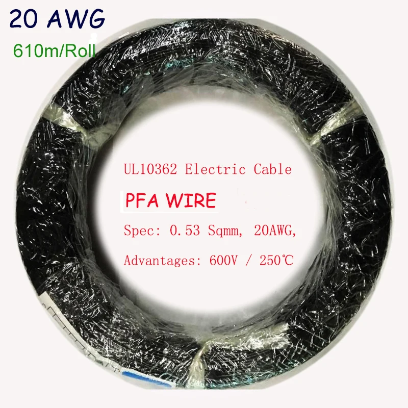 

610M/Roll UL10362 20AWG PFA Electric Wire Heat Resistable 600V Tinned Copper Electric Wire Lamp Lighting Cable Cord Flexible