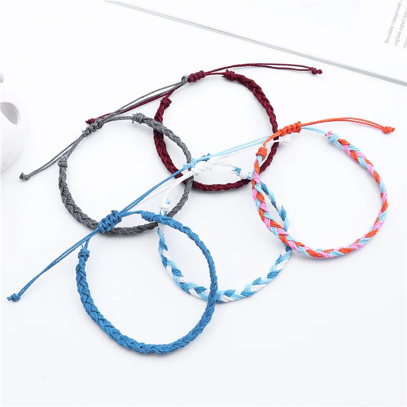 Cute Multistring Braided Bracelets Women Men Waterproof Waxed String White Waves Ocean Sunrise Black Mini Braided Surf Jewelry