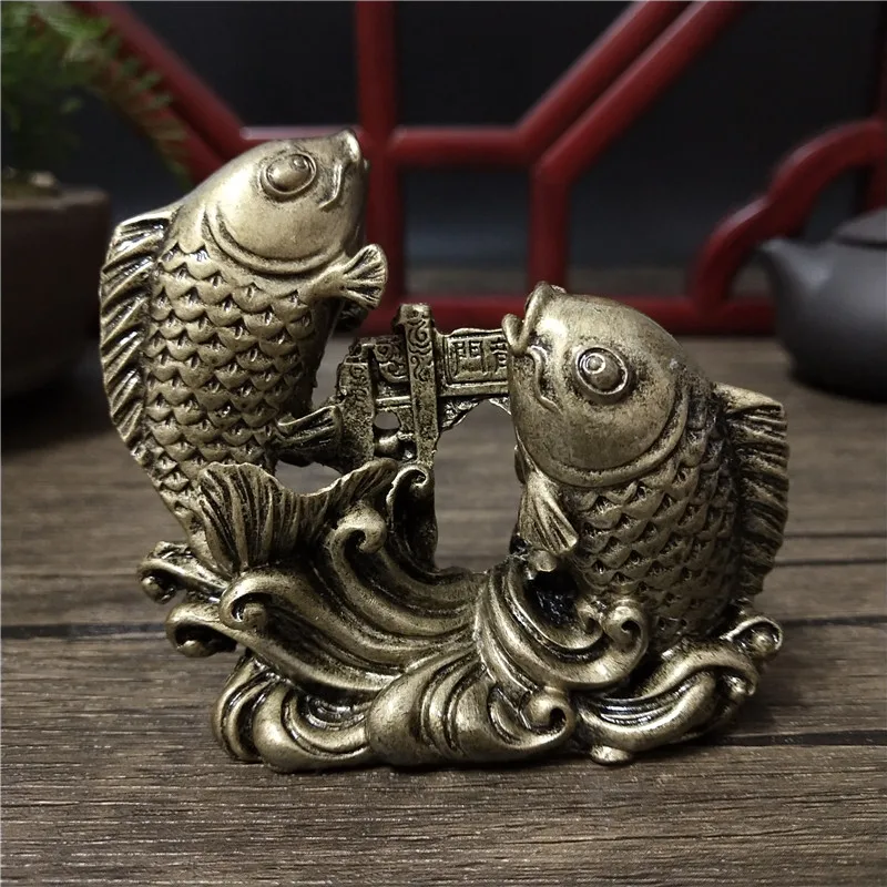 Bronze Color Animals Fish Statue Figurines Ornaments Resin Crafts Chinese Feng Shui Buddha Statues Sculpture For Home Decoration