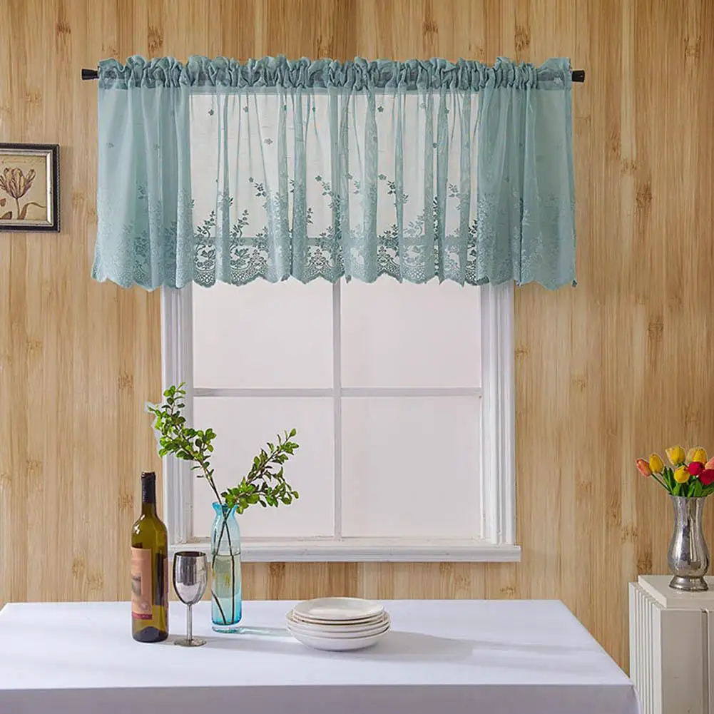 Window Curtain Short Kitchen Valance Drape Polyester Lace Flower Pattern Balcony Curtain for Home