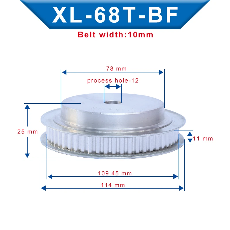 1 pcs XL-60T/64/65T/68T Timing Pulley Aluminum Material Belt Pulley Process Hole 12 mm Slot Width 11 mm For XL-10 mm Timing Belt