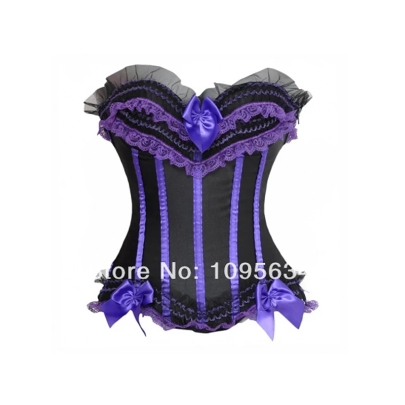 Plus Size Lady Slimming Corset Women corset Fashion Satin Overbust Embroidered Corset Bustier Top with G string Set Lingerie