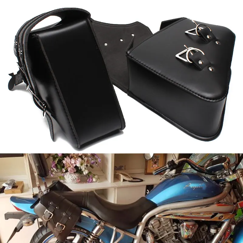 

Motorcycle PU Leather Saddle Bags Luggage Black Left+Right Side Tool Bag For Honda Yamaha Harley Sportster XL 883 XL1200 Softail