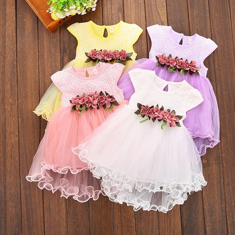 Baby Girls Summer Floral Dress Princess Party Tulle Flower Dresses Toddler Infant Girls Mesh Tutu Dress For Girls