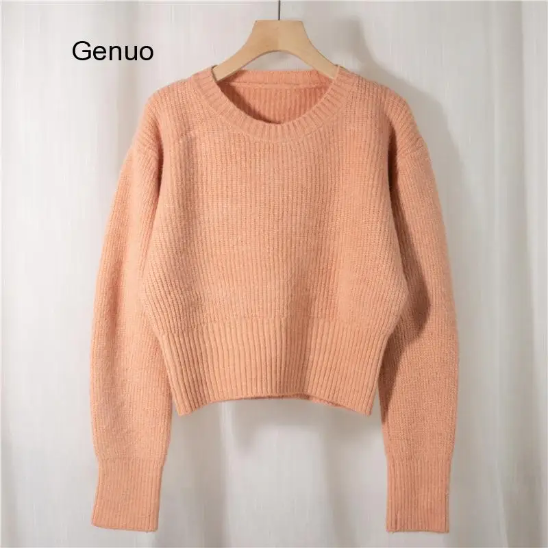 New 2021 Spring Women\'s Sweater Pullovers Warm Minimalist Korean Short Elegant Solid Sweet Lady Jumpers