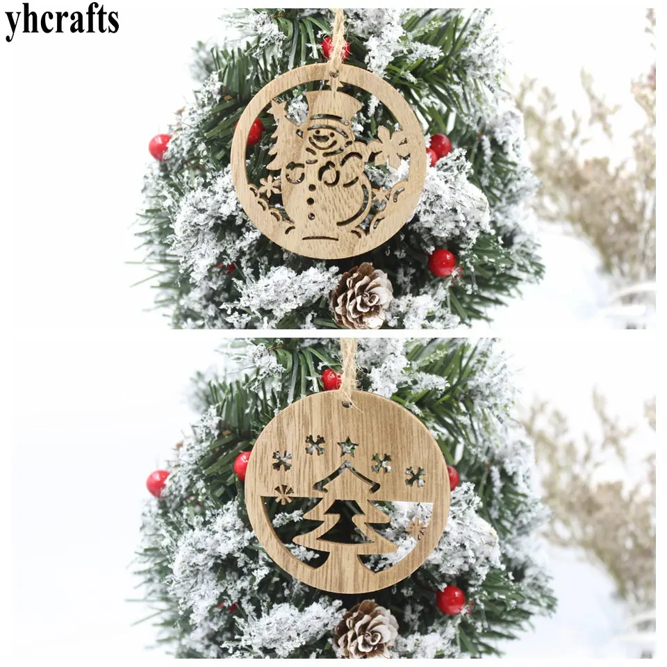 4-6PCS/LOT.retro round christams tree santa wood hanger Xmas tag Creative pendant Kindergarten decoration Home ornament Garden