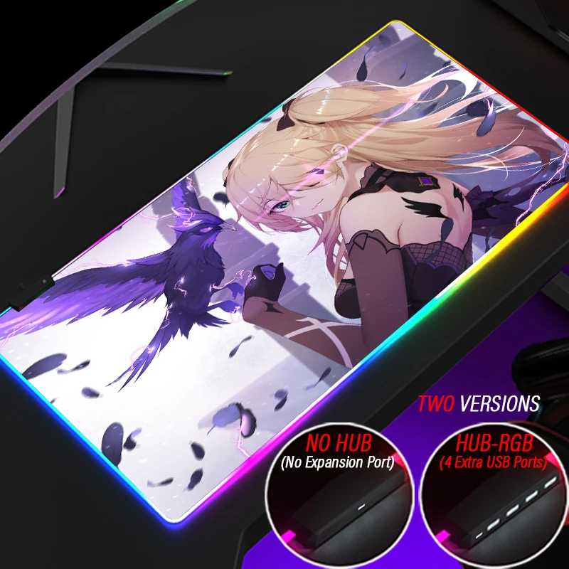 

Large RGB Custom Xiao Fischl Mouse Pad HUB 2.0 USB 4 Port Genshin Impact Anime Gaming Mousepad Customized Personalized Led Strip