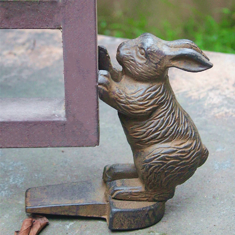 Chic Rustic White Rabbit Cast Iron Door Stop 100% Handmade Solid Animal Statues Farmhouse Accents Home Garden Decor Door Stopper