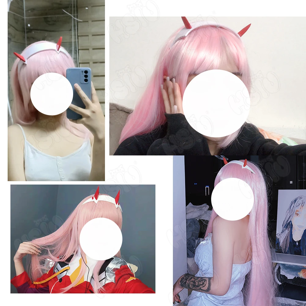 Zero Two Cosplay Wig Anime DARLING in the FRANXX 02 Cosplay Wigs 「HSIU 」Fiber synthetic wig Pink long wig+Free wig Cap