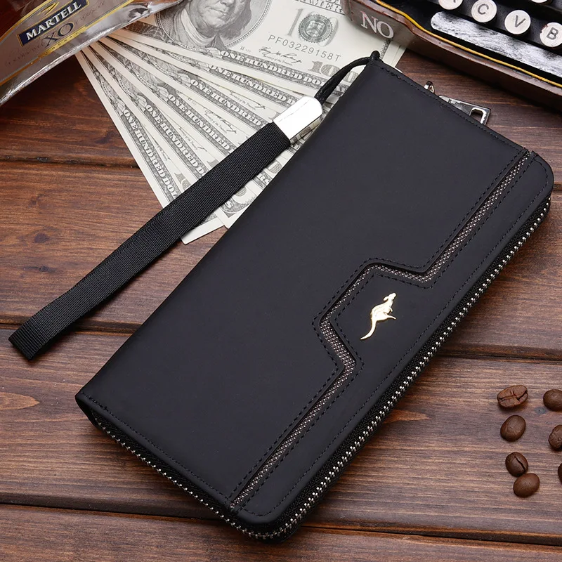 Business Men\'s Leather Wallet With Zipper Coin Pocket Phone Case For Man Card Holder Purse Male Clutch Bag Portafoglio Uomo