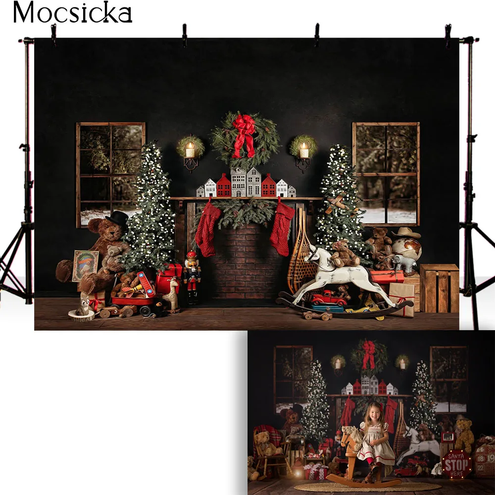 Giáng Sinh Phông Nền Chụp Ảnh Lò Sưởi X-Mas Trang Trí Sơ Sinh Chân Dung Nền Cho Studio Ảnh Giáng Sinh Lưng Thả