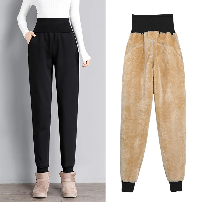 PELEDRESS Women Thick Warm Winter Harem Pants Casual Loose Korean Style Sweatpants High Waist Joggers Female Cashmere Trousers