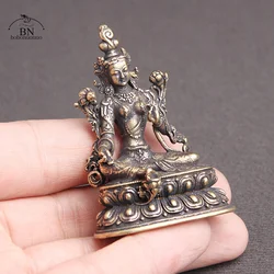 Estatuas pequeñas de cobre de Tara Verde, estatua tántrica de Buda, budismo, figura budista, artesanía de escritorio, aproximadamente 5,5 CM de altura
