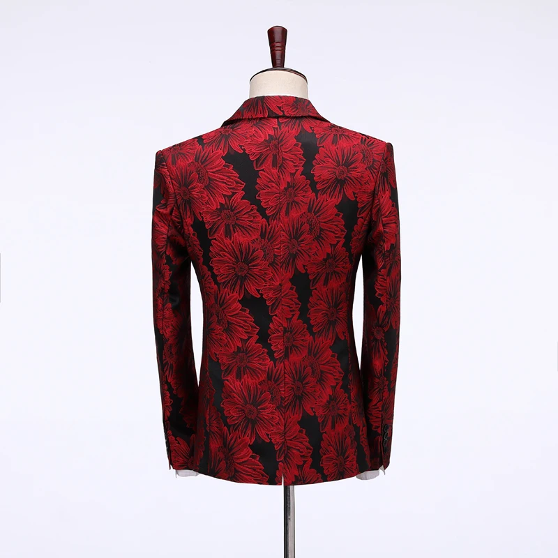 Kostüm homme neue 3 Stück roten Anzug Männer Terno Masculino Jacquard Männer Anzüge Smoking Abschluss ball Party Anzüge Blumen Hochzeit Bräutigam