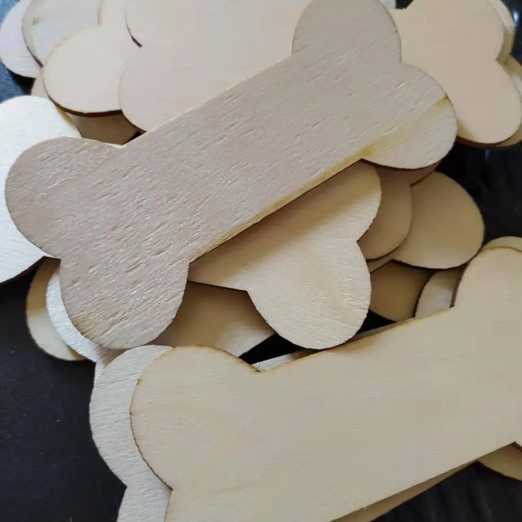 Blank Creative Bone Shape Custom Laser Engraving Wooden Chips, Puppy Nameplate, Engraving Crafts, Pet Birthday Decor Wood, 10Pcs