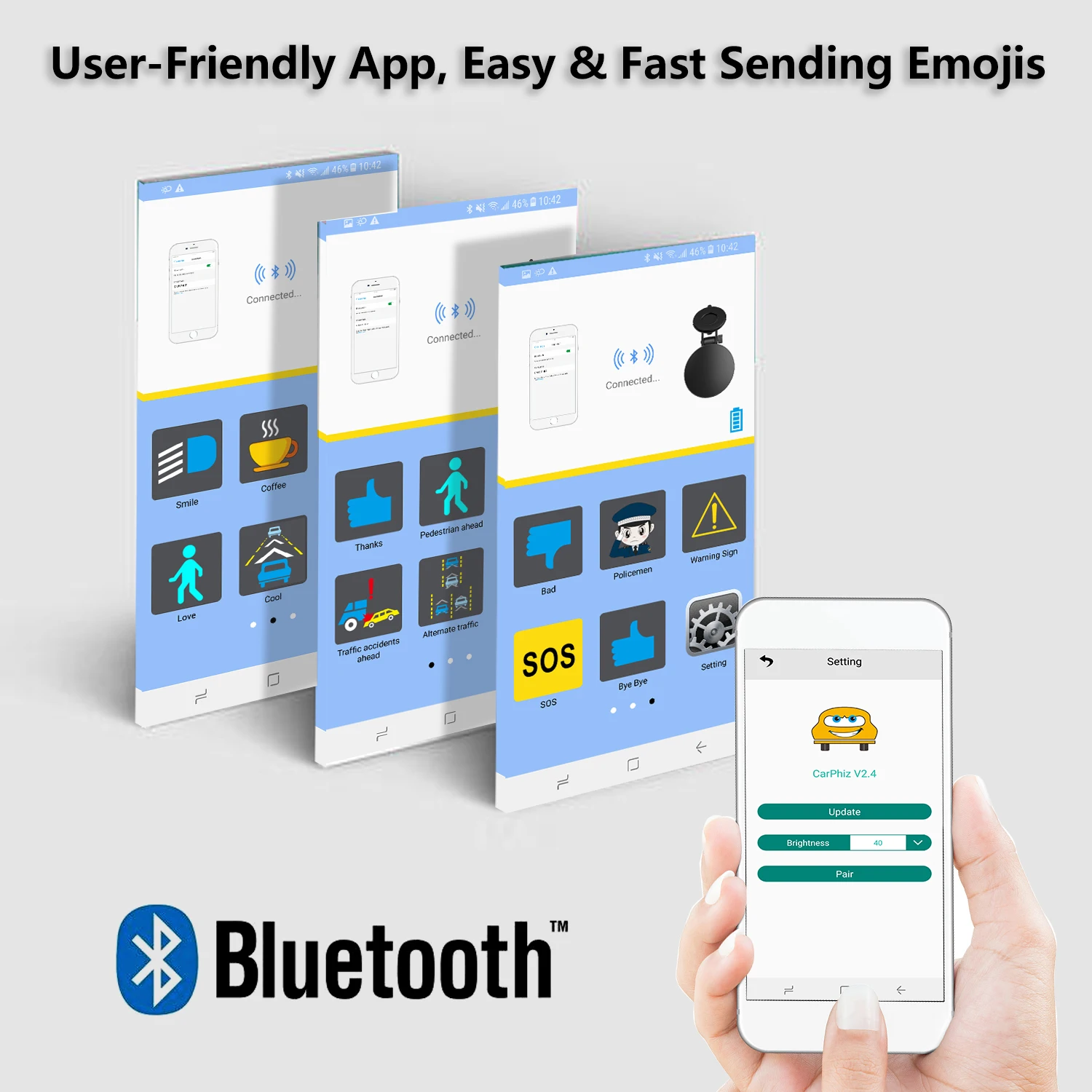 RGB Wireless Car Sign LED Emotion Programmable Message Display Board 1700MAH 512 Dots Car Accessories IOS Android and Voice-Cont
