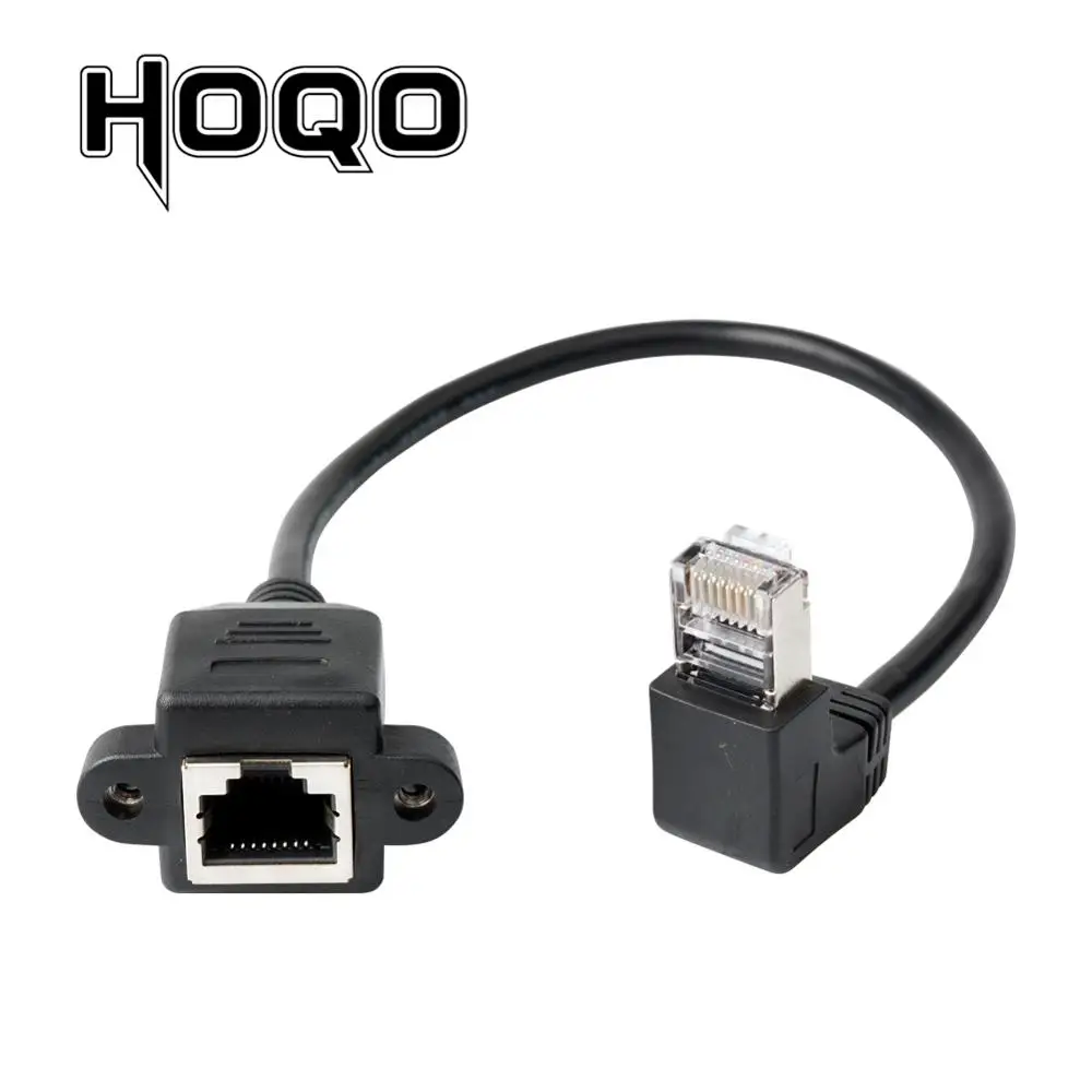 Down Angle 90 degree Rj45 Male to Female Panel mount ethernet Extension Cable LAN UTP Cat5e internet Cord Screw hole