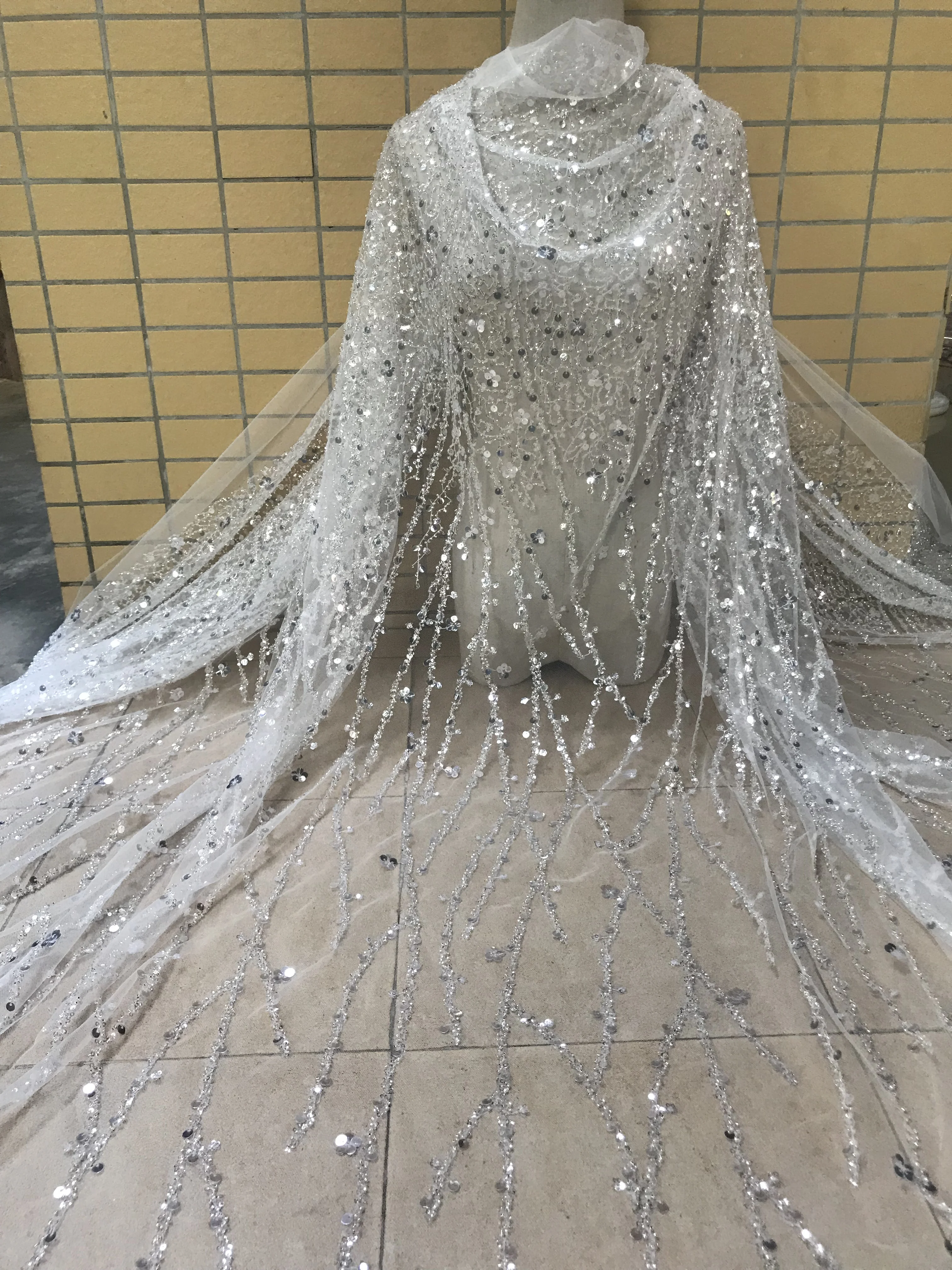 Super quality embroidered tulle lace fabric for wedding dress  S-108684 Nigerian french tulle lace fabric