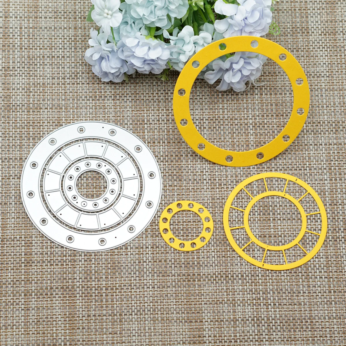 3piece Large Round Circle Gear Frame Shape Metal Cutting Die Scrapbooking Card Photo Album Decorating Craft Clip Art Cutter Mold