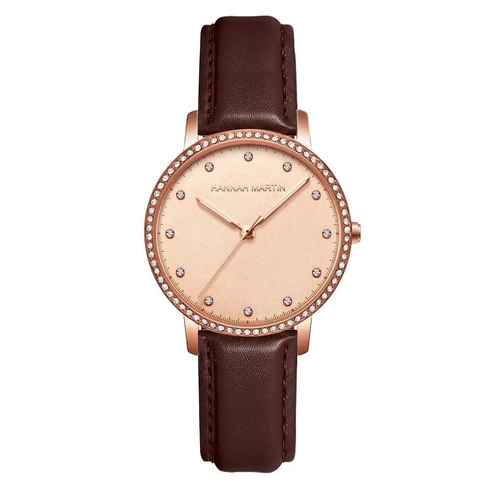 UTHAI CQ54 Women Quartz watch Rose gold clock Mosaic rhinestones Genuine Leather Milan mesh steel Waterproof