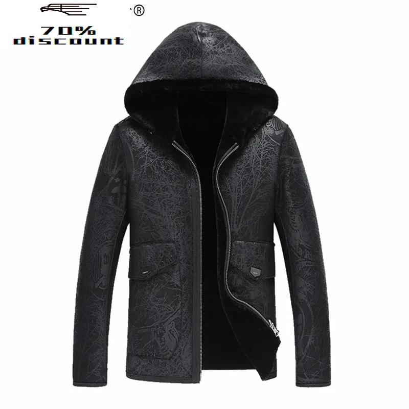 

Genuine Leather Jacket Men Winter Natural Sheep Fur Coat Hooded Shearling Jacket Wear Both Sides A29-XX6603-2 KJ3828