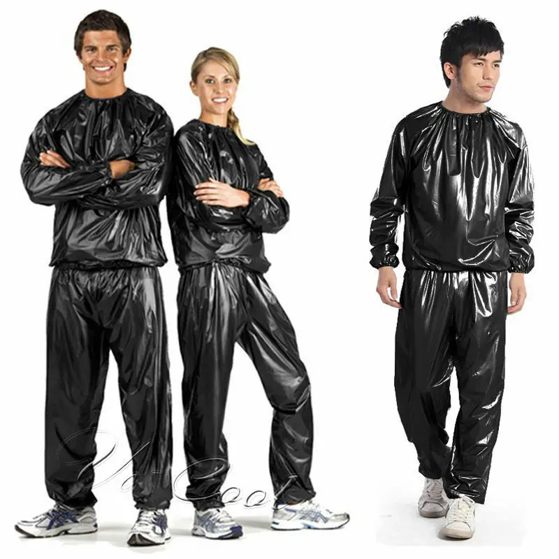 1Set Heavy Duty Sweat Sauna Suit Anti-Rip Training Fitness Weight Loss Slimming Clothes Solid Color Exercise Sport Gym Suit